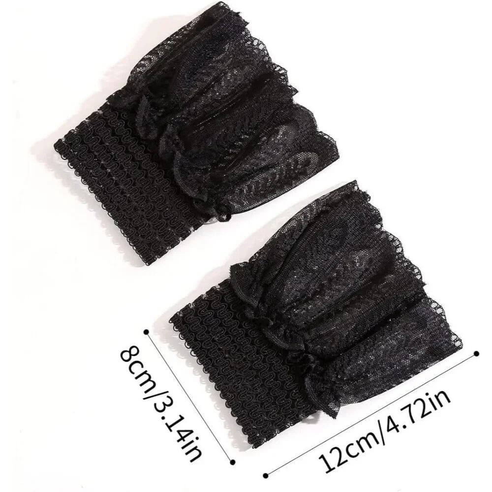 Women's Evening Black Short Lace Wrist Cuffs Gloves Party Costume Accessory - Picture 6 of 6
